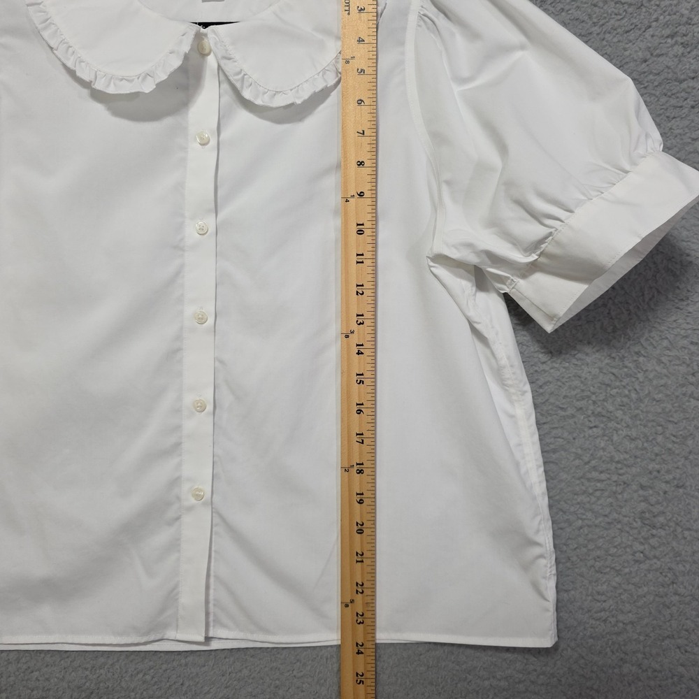 Lands End White Cotton Blouse Peter Pan Collard Button Front Puff Sleeves Large - Picture 4 of 8